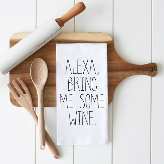 Bring Me Wine Tea Towel: White • 100% Cotton - Fresh Start Candles