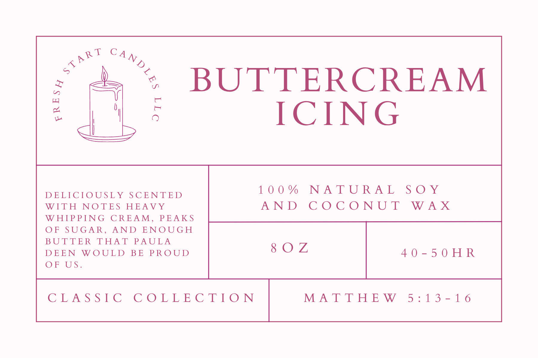 Buttercream Icing 8oz - Fresh Start Candles