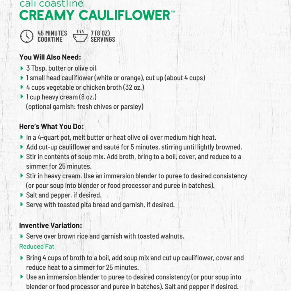 Cali Coastline Creamy Cauliflower Soup Mix - Fresh Start Candles