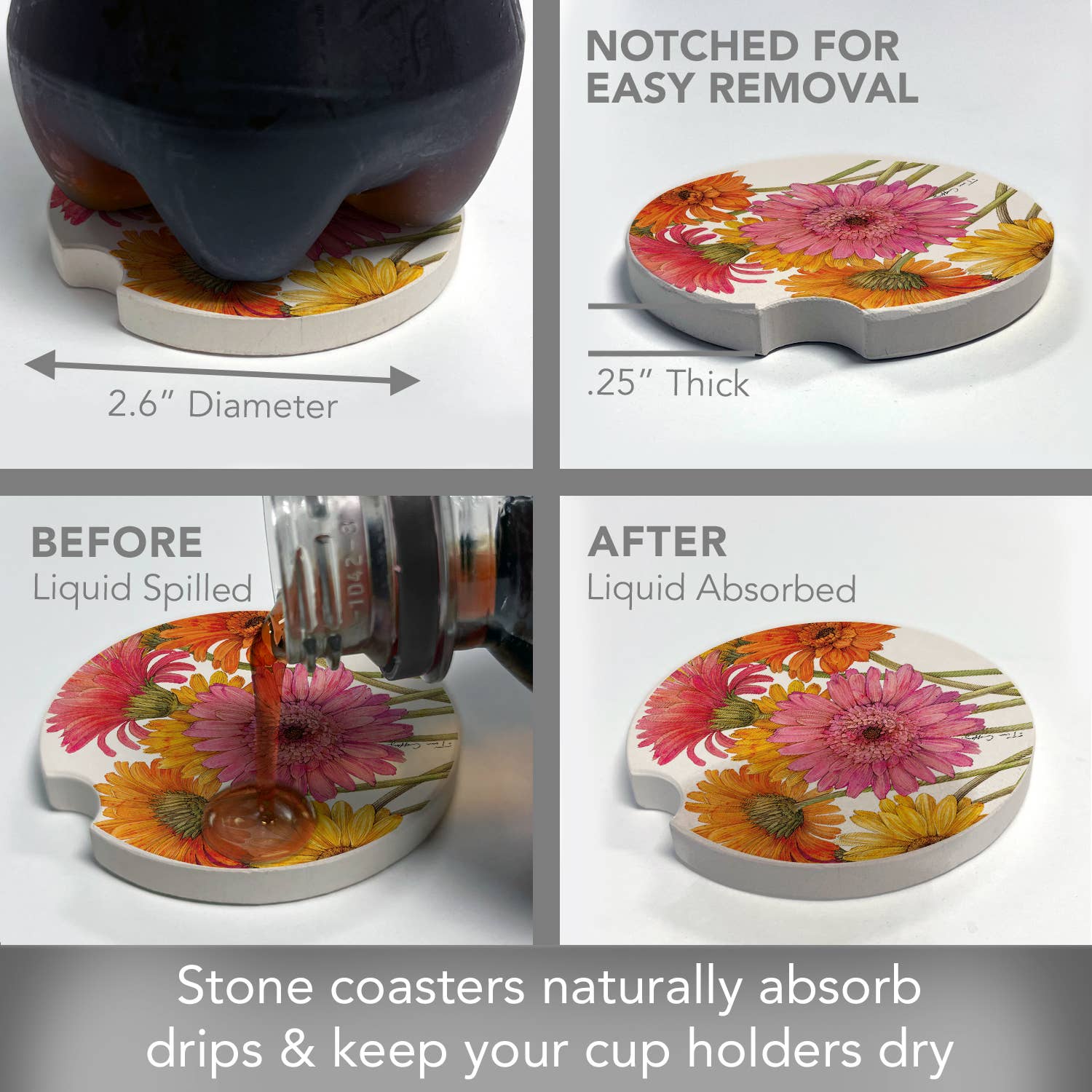 Car Coaster Gerber Daisies Bulk Absorbent Stone - Fresh Start Candles