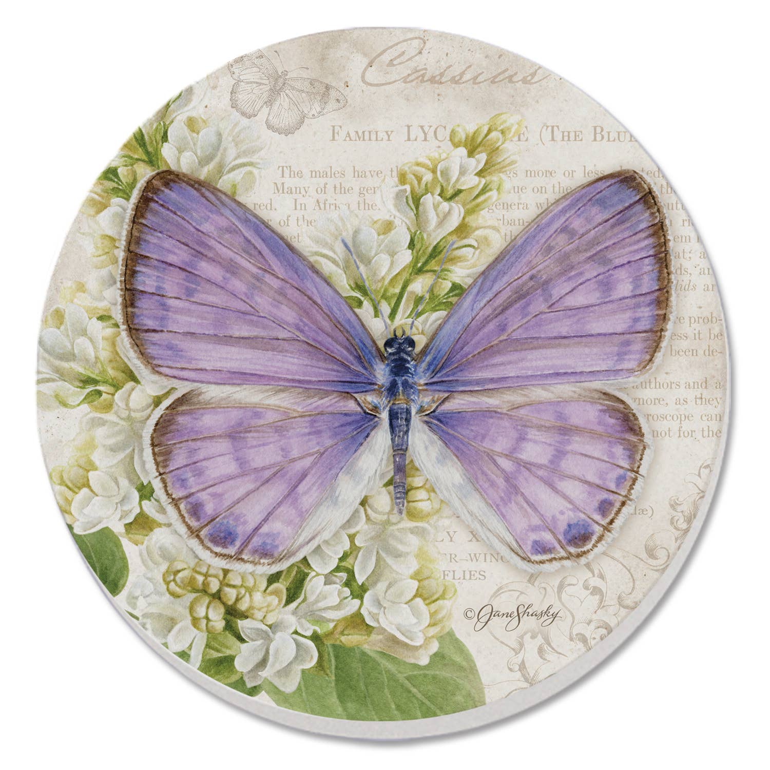 Coaster Cassius Blue Beautiful Butterflies Round Stone - Fresh Start Candles