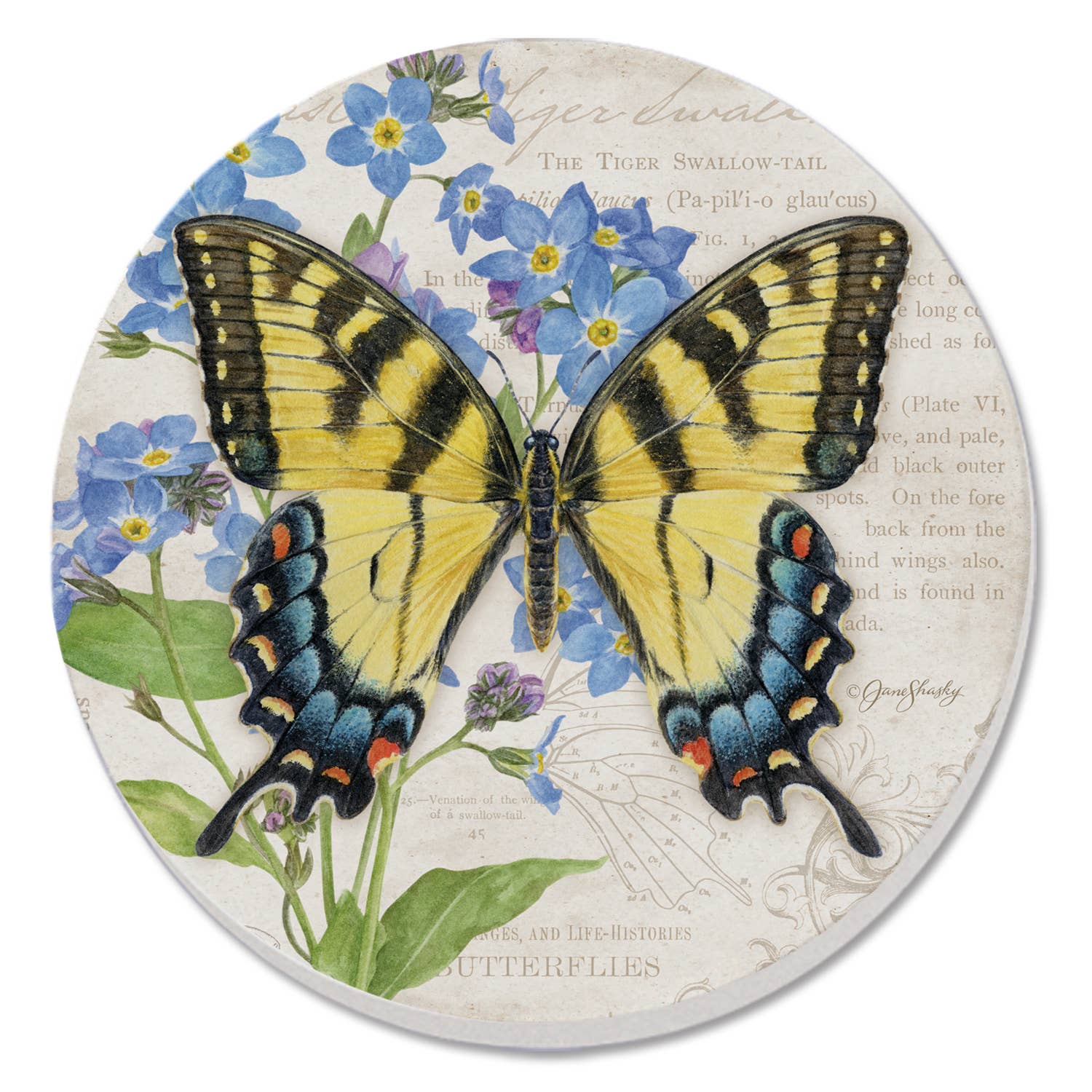 Coaster Cassius Blue Beautiful Butterflies Round Stone - Fresh Start Candles