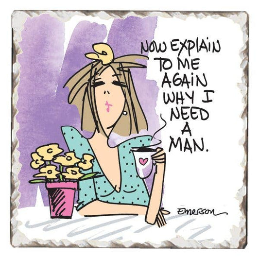Coaster Need A Man Single Absorbent Stone Tumbled Tile - Fresh Start Candles