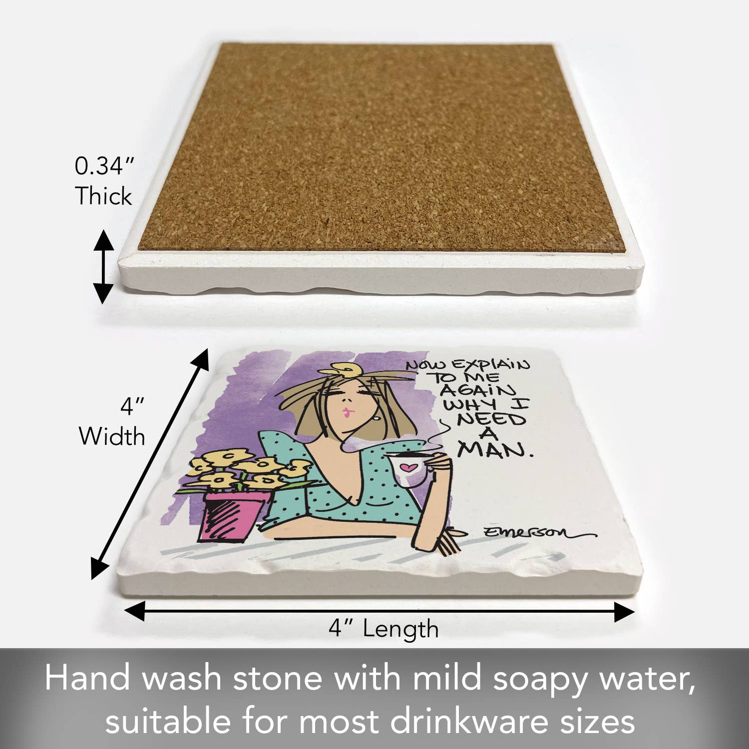 Coaster Need A Man Single Absorbent Stone Tumbled Tile - Fresh Start Candles