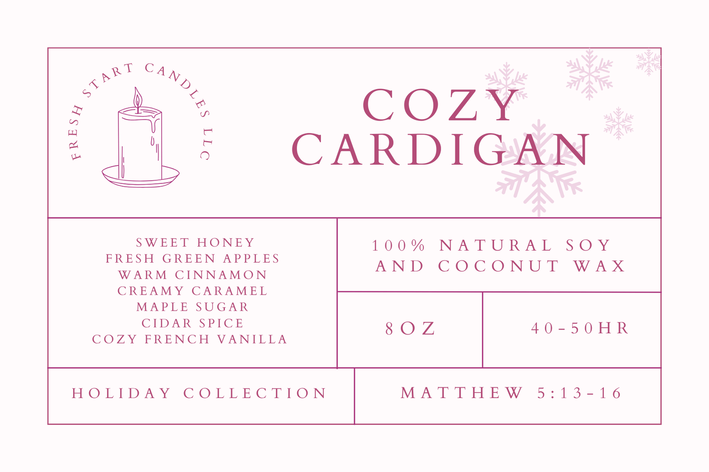 Cozy Cardigan 8oz - Fresh Start Candles