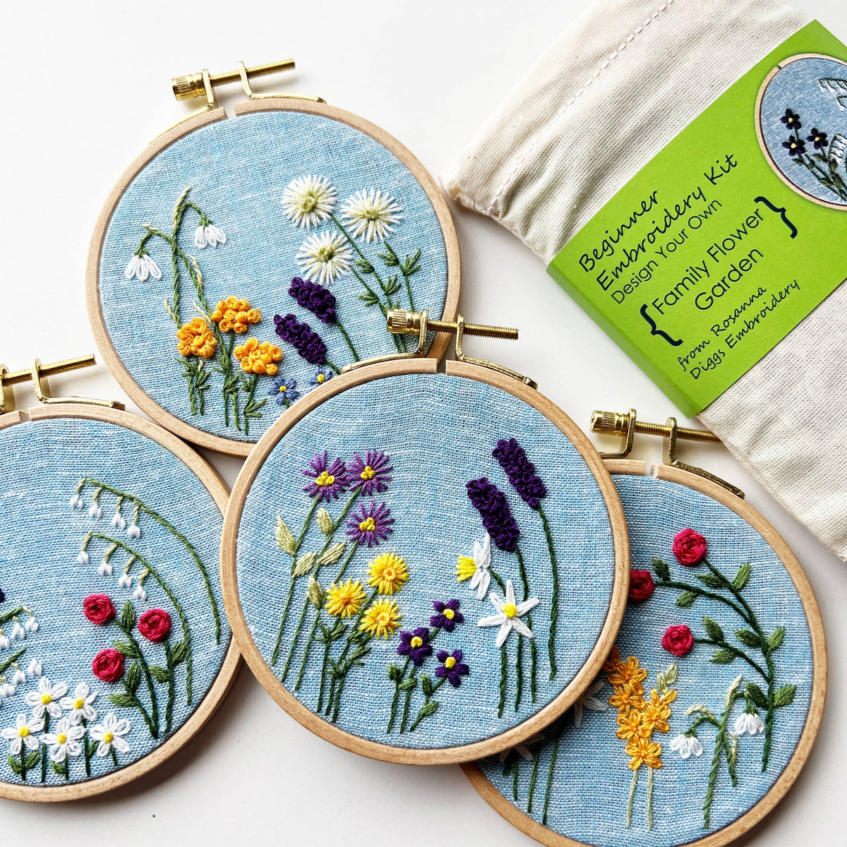 Family Flower Garden Hand Embroidery Kit, Choose Your Design