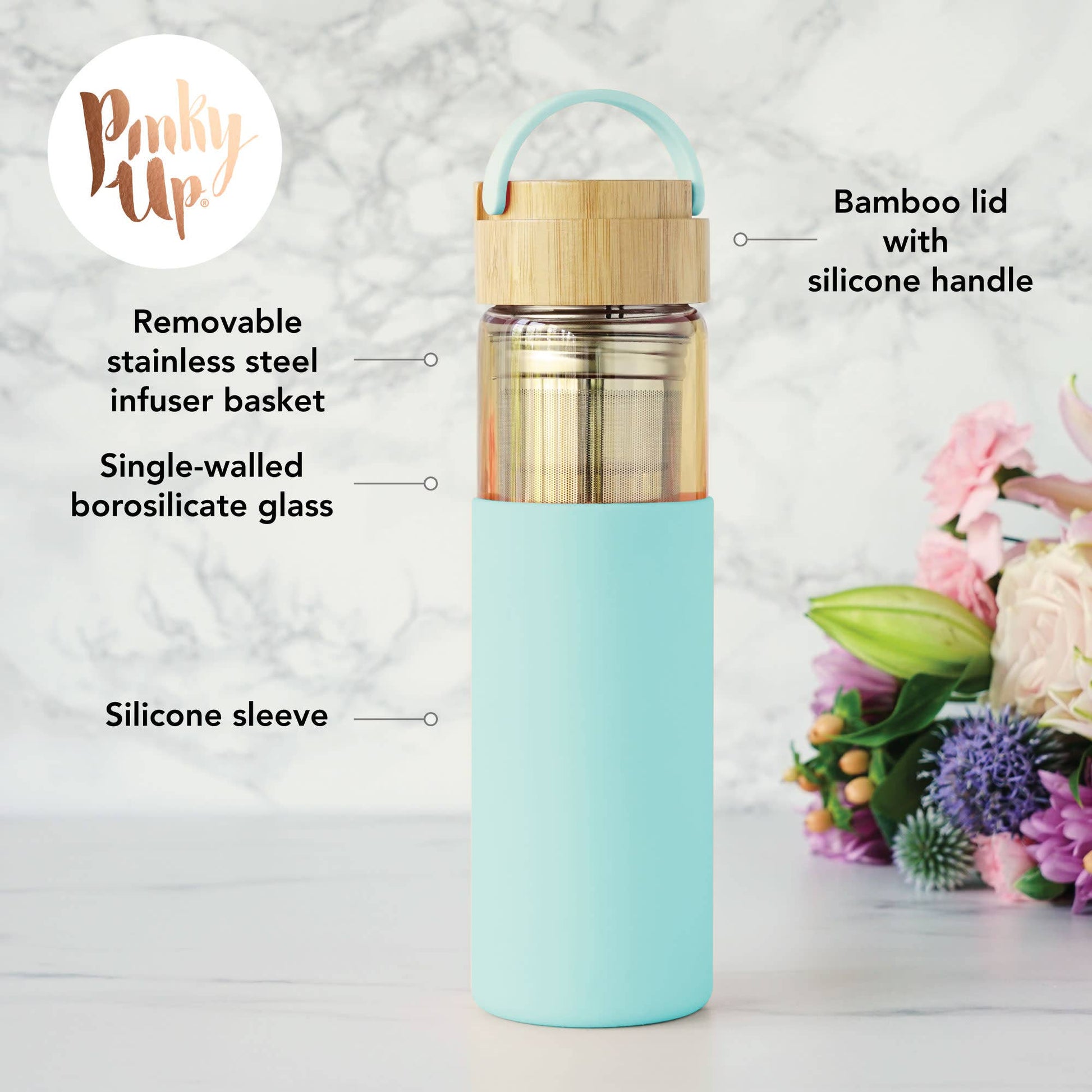 Dana™ Glass Travel Mug Infuser and Silicone Sleeve Turquoise - Fresh Start Candles