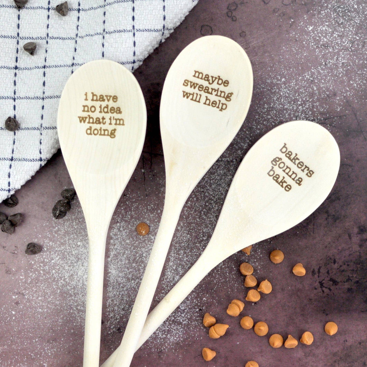 Wooden Spoons With Funny Phrases - Full Set for Kitchen: Set of All Ten