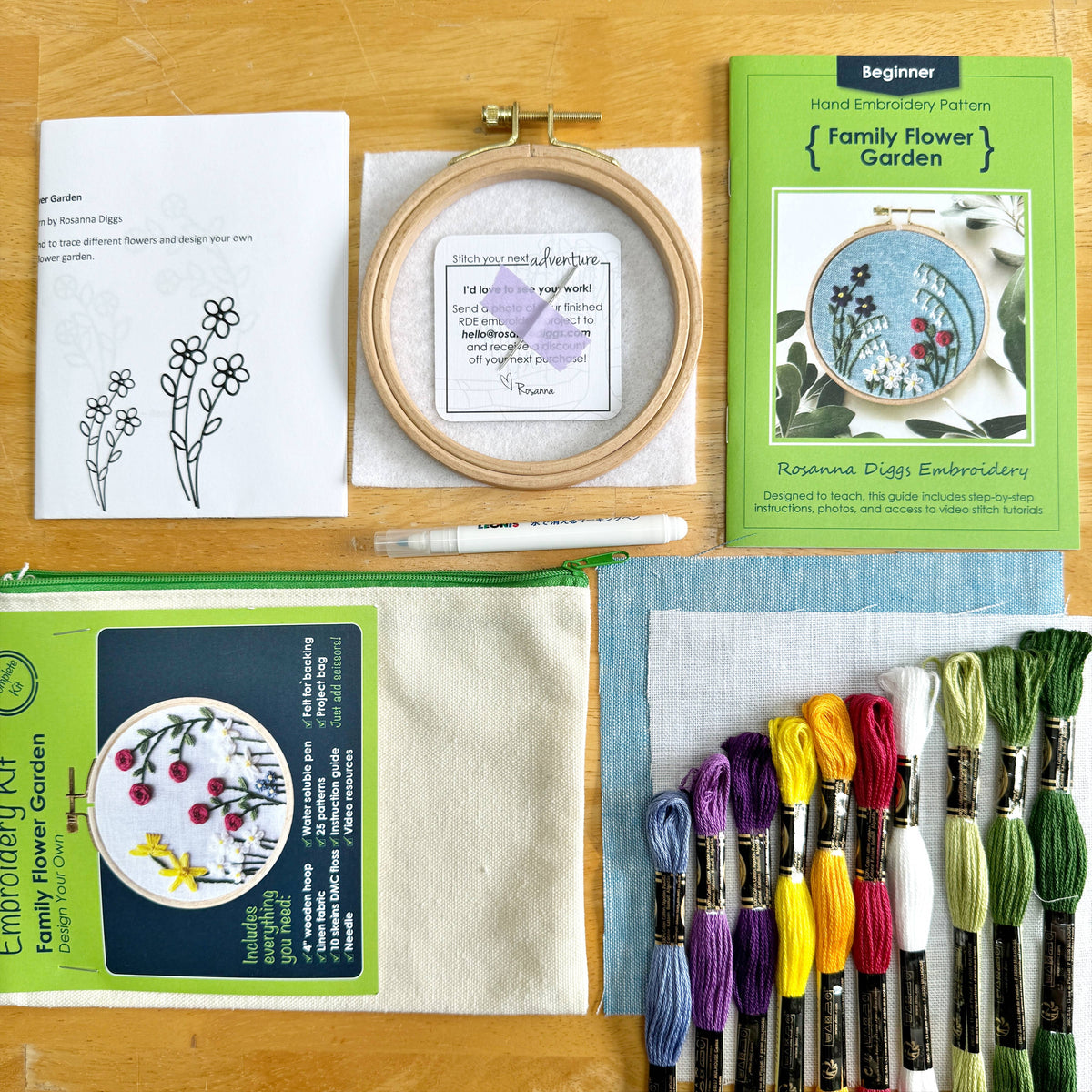 Family Flower Garden Hand Embroidery Kit, Choose Your Design