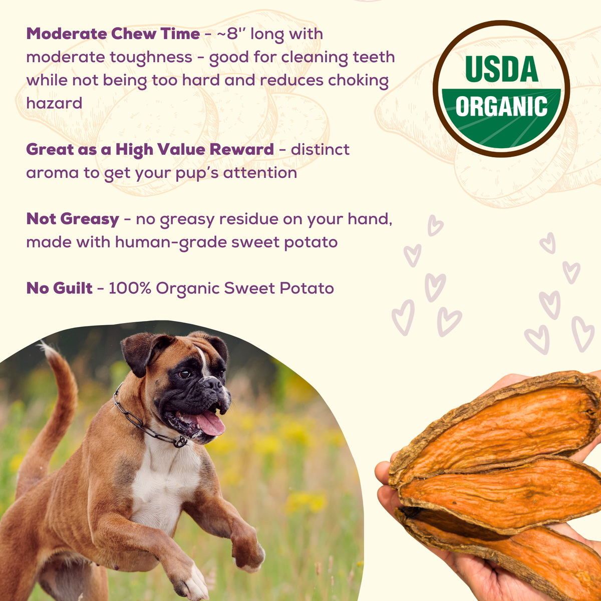 Organic Sweet Potato Chews- Natural Alternative to Rawhides
