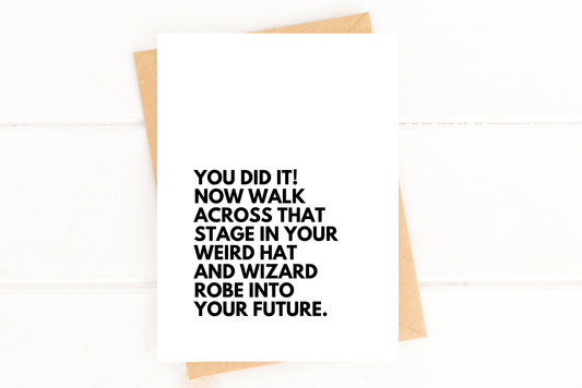 Funny Graduation Card Weird Hat and Wizard Robe - Fresh Start Candles