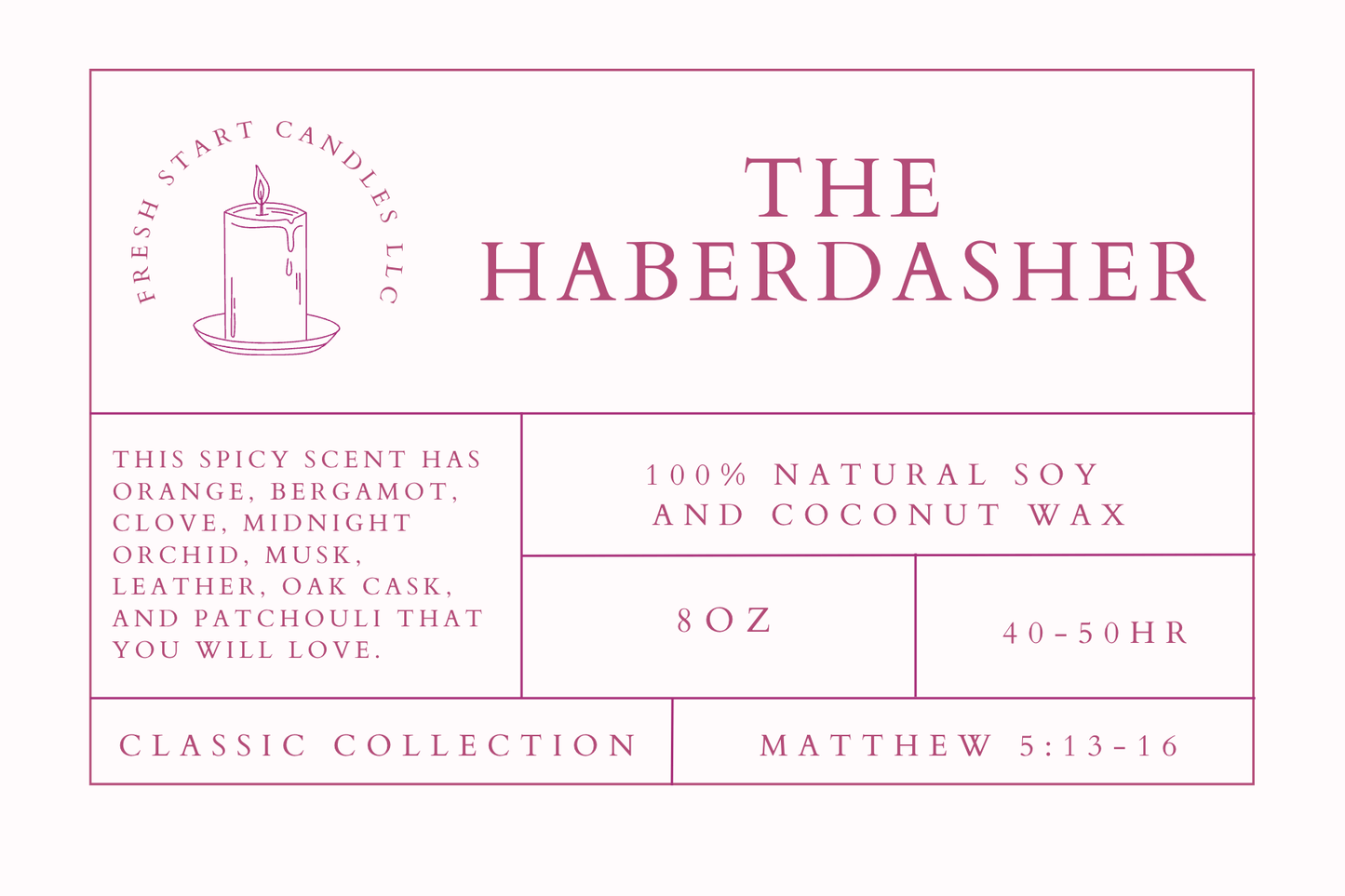 Haberdasher 8oz - Fresh Start Candles