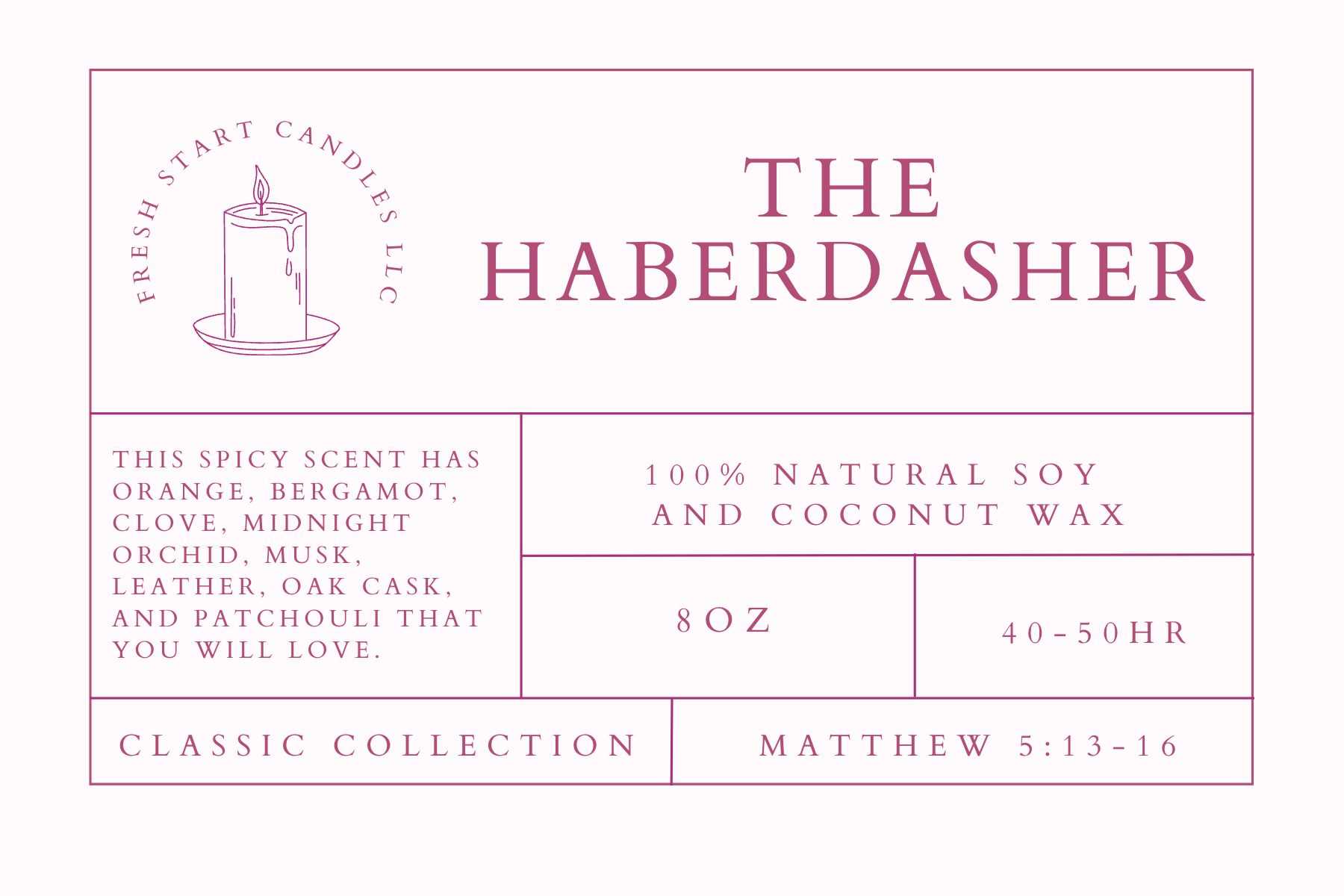 Haberdasher 8oz - Fresh Start Candles