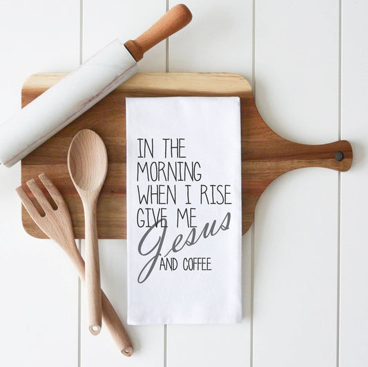 Jesus and Coffee Tea Towel: White • 100% Cotton - Fresh Start Candles