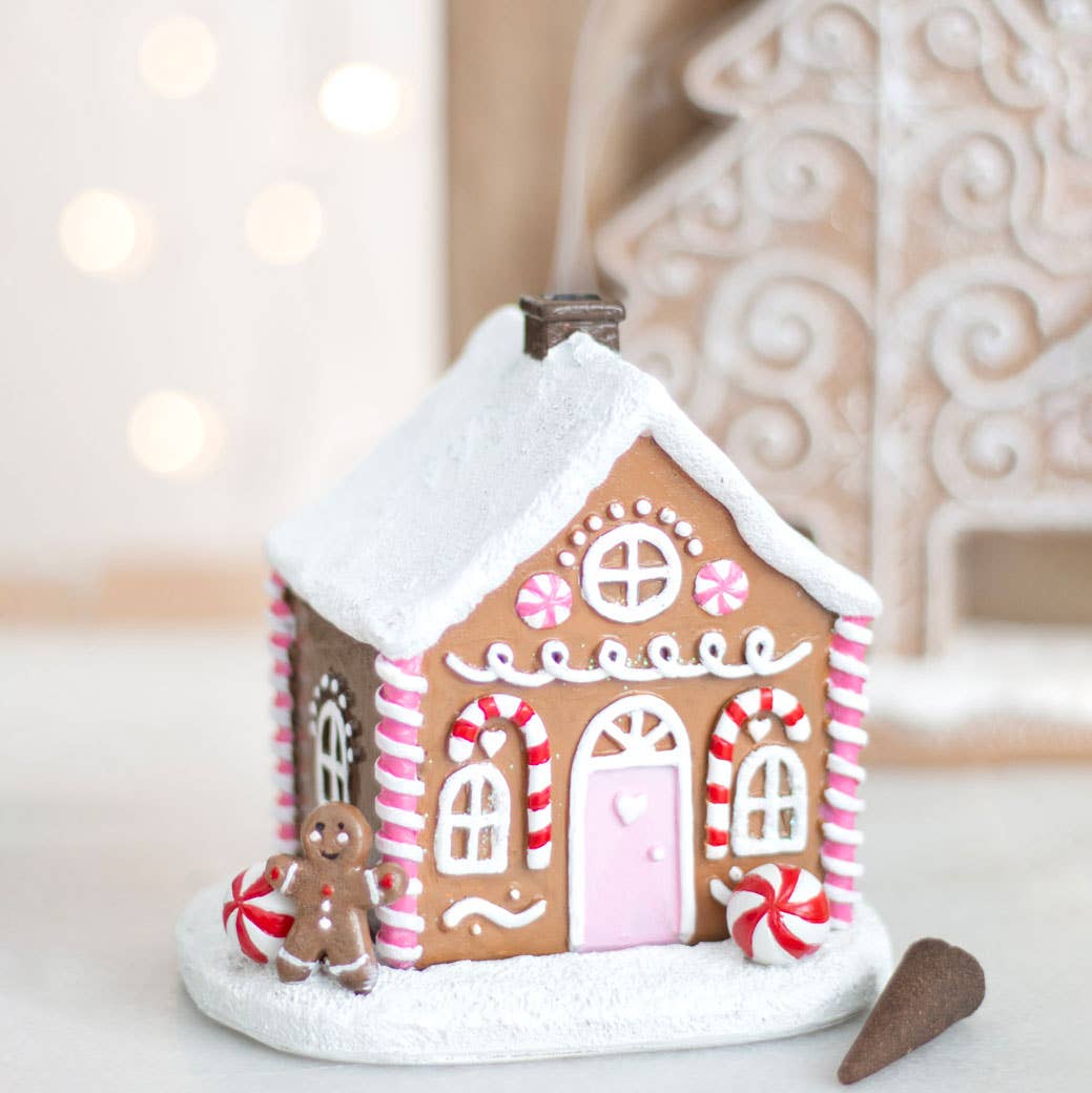 Pink Gingerbread House Christmas Incense Cone Burner - Fresh Start Candles
