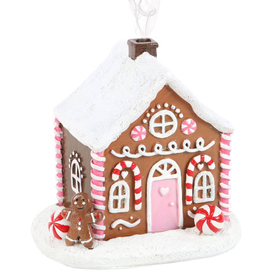 Pink Gingerbread House Christmas Incense Cone Burner - Fresh Start Candles