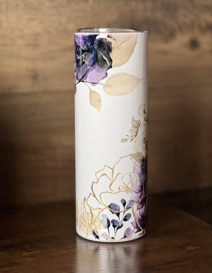 Purple Floral - 20oz Skinny Tumbler - Fresh Start Candles