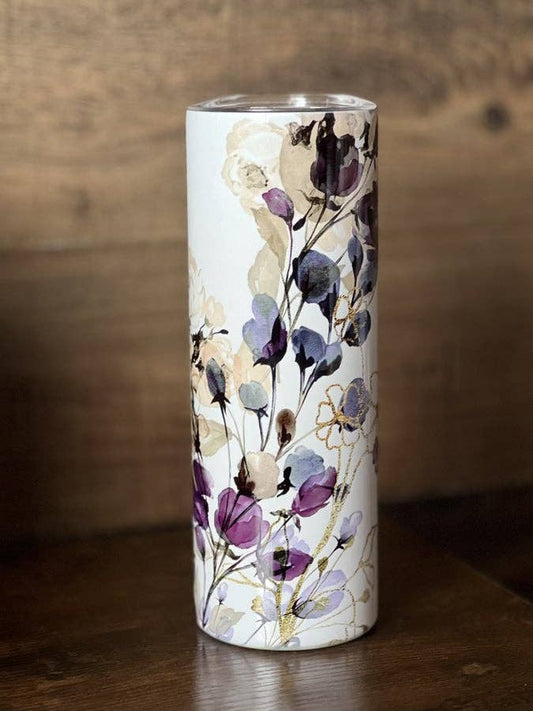 Purple Floral - 20oz Skinny Tumbler - Fresh Start Candles