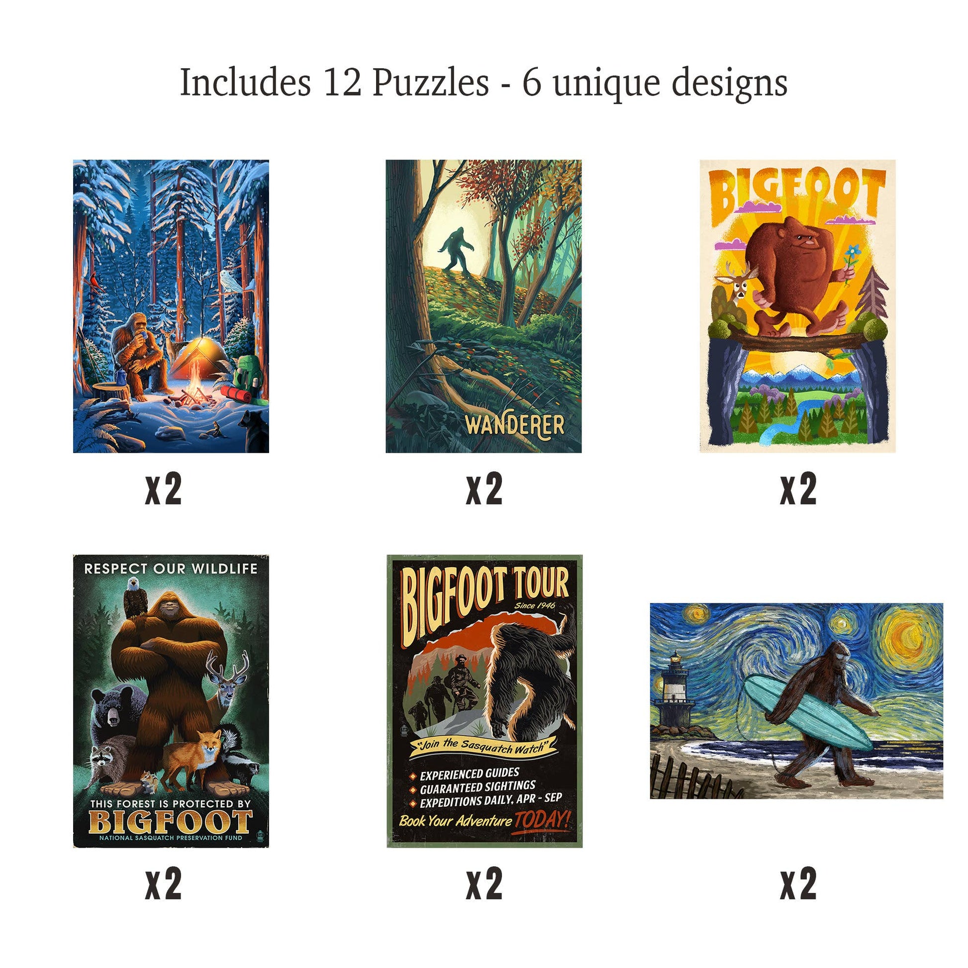 PUZZLE PACK Bigfoot Series 1, Set of 12 Puzzles - Fresh Start Candles