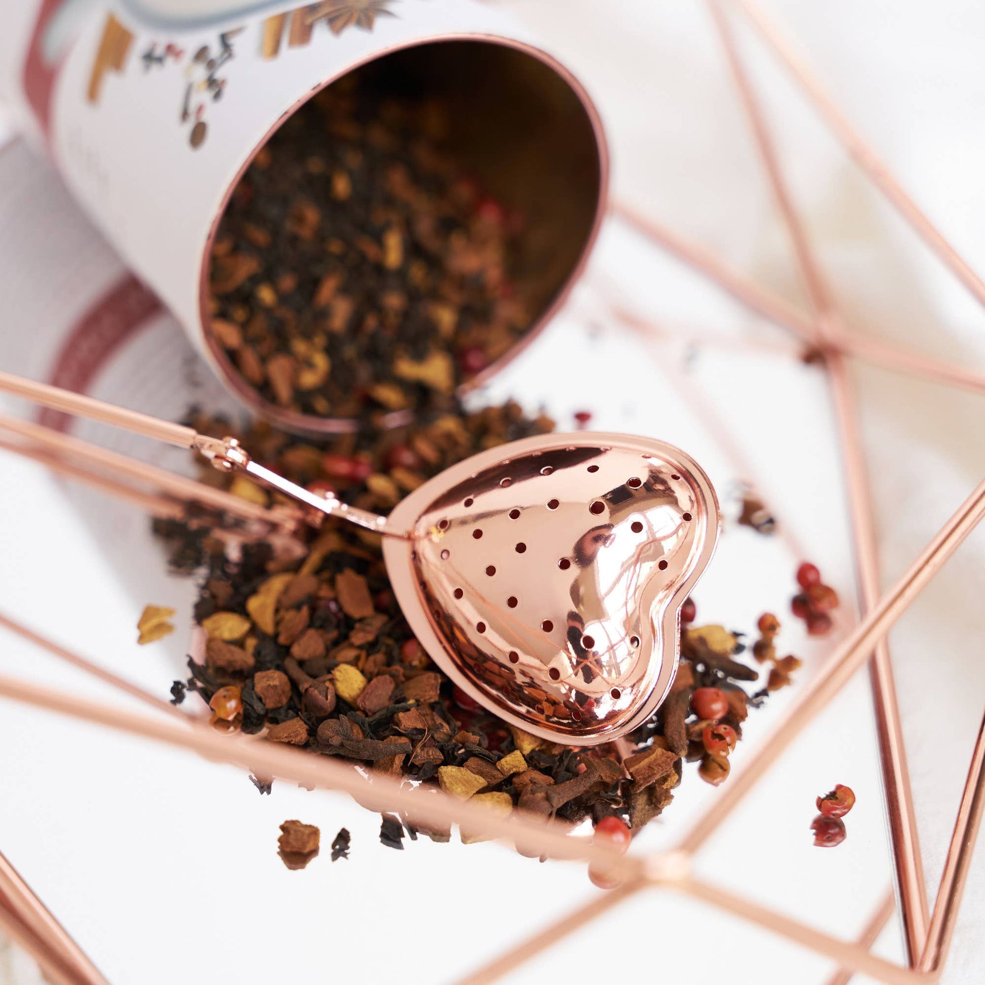 Rose Gold Plated Stainless Steel Tea Infuser Heart - Fresh Start Candles