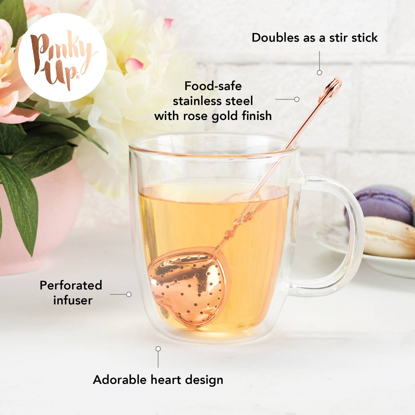Rose Gold Plated Stainless Steel Tea Infuser Heart - Fresh Start Candles