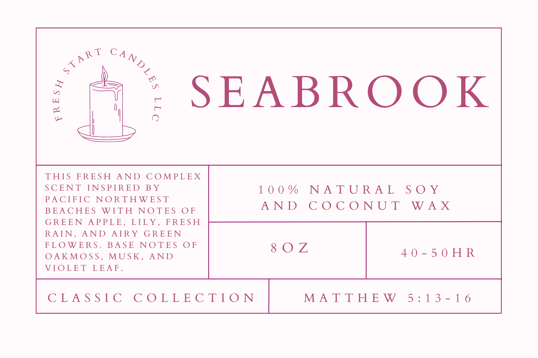 Seabrook 8oz - Fresh Start Candles