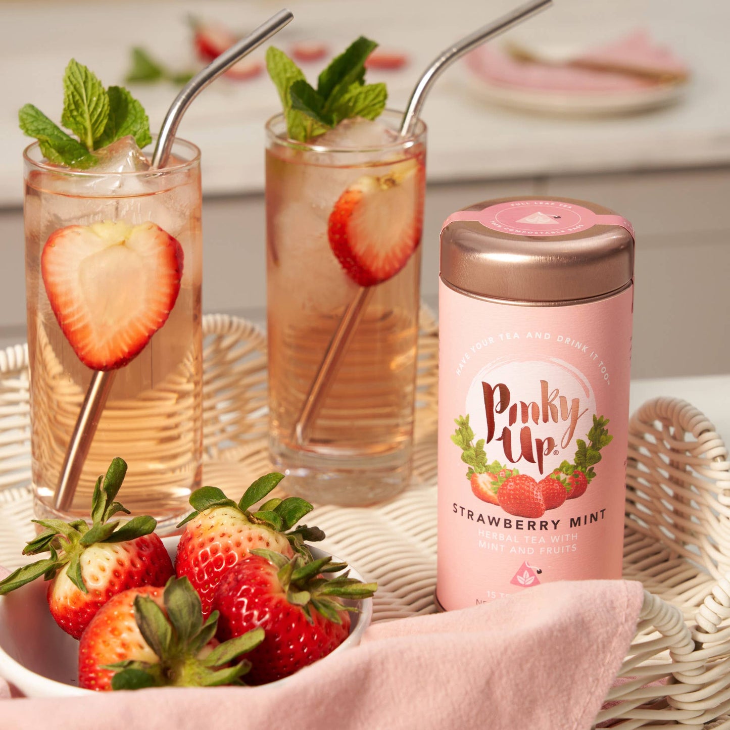 Strawberry Mint Herbal Tea 15 Sachets - Fresh Start Candles